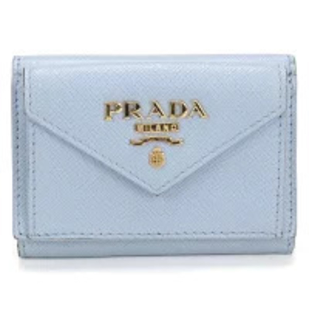 Prada Tri fold Wallet Compact Saffiano Leather Blue
